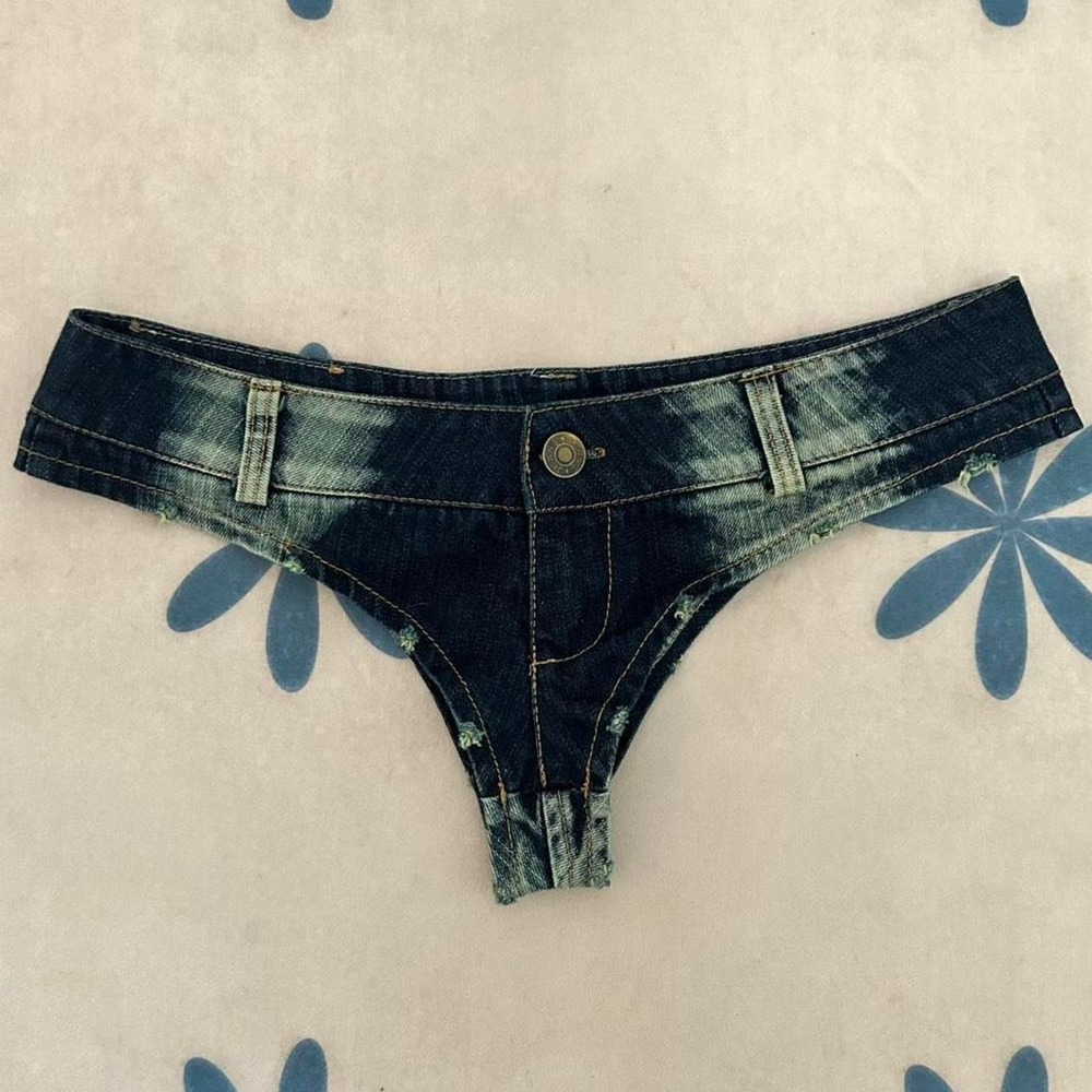 Ultra low rise ultra micro denim bikini shorts